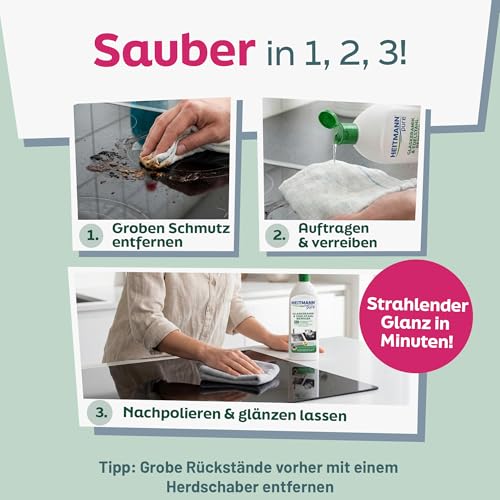 HEITMANN pure Glaskeramik- und Edelstahlreiniger 250 ml | Ceranfeldreiniger für Ceranfeld & Cerankochfeld | Glaskeramik Reiniger & Edelstahlreiniger Küche 3 in 1 mit Abperl-Effekt 5