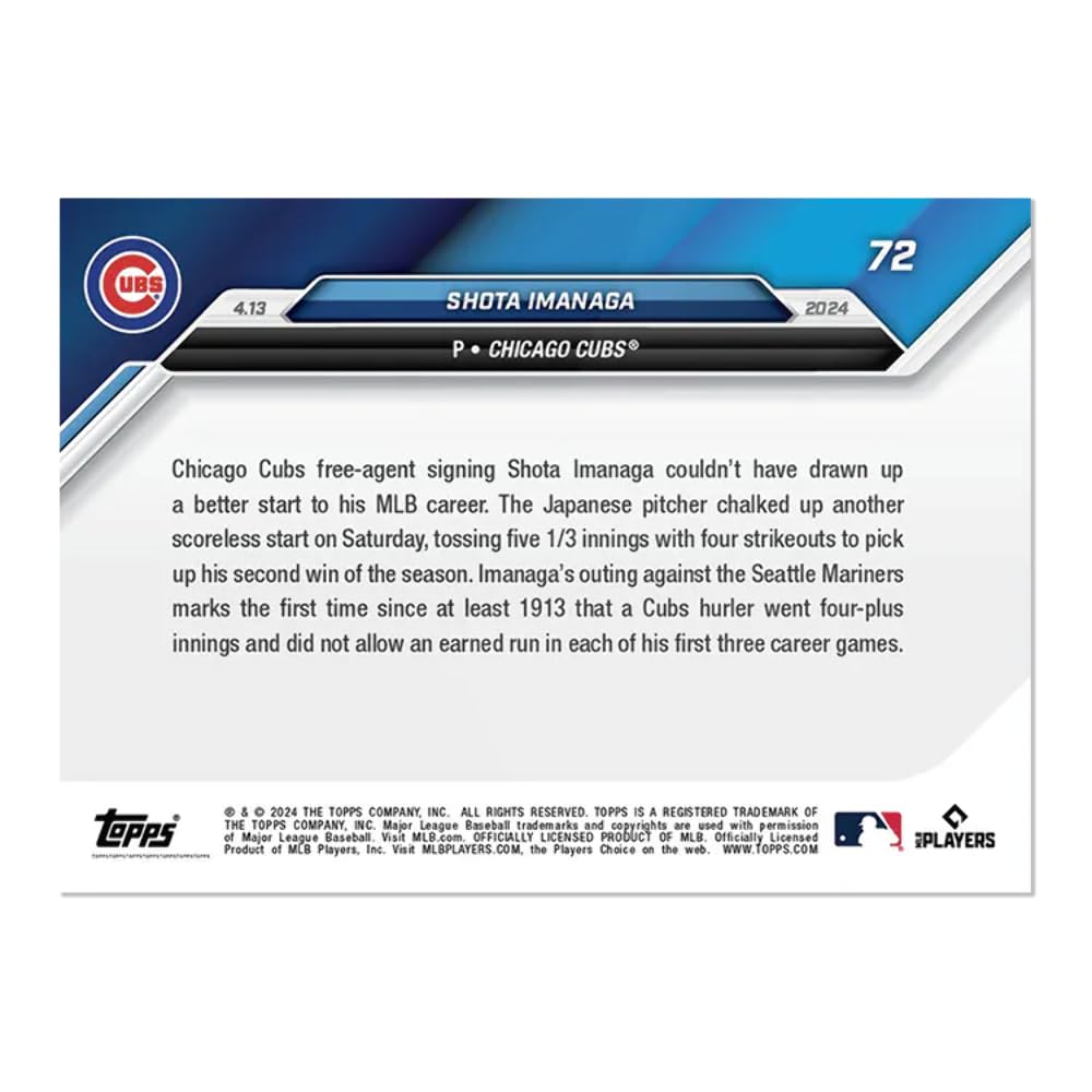Amazon.com: 2024 Topps Now Shota Imanaga #72 Rookie RC