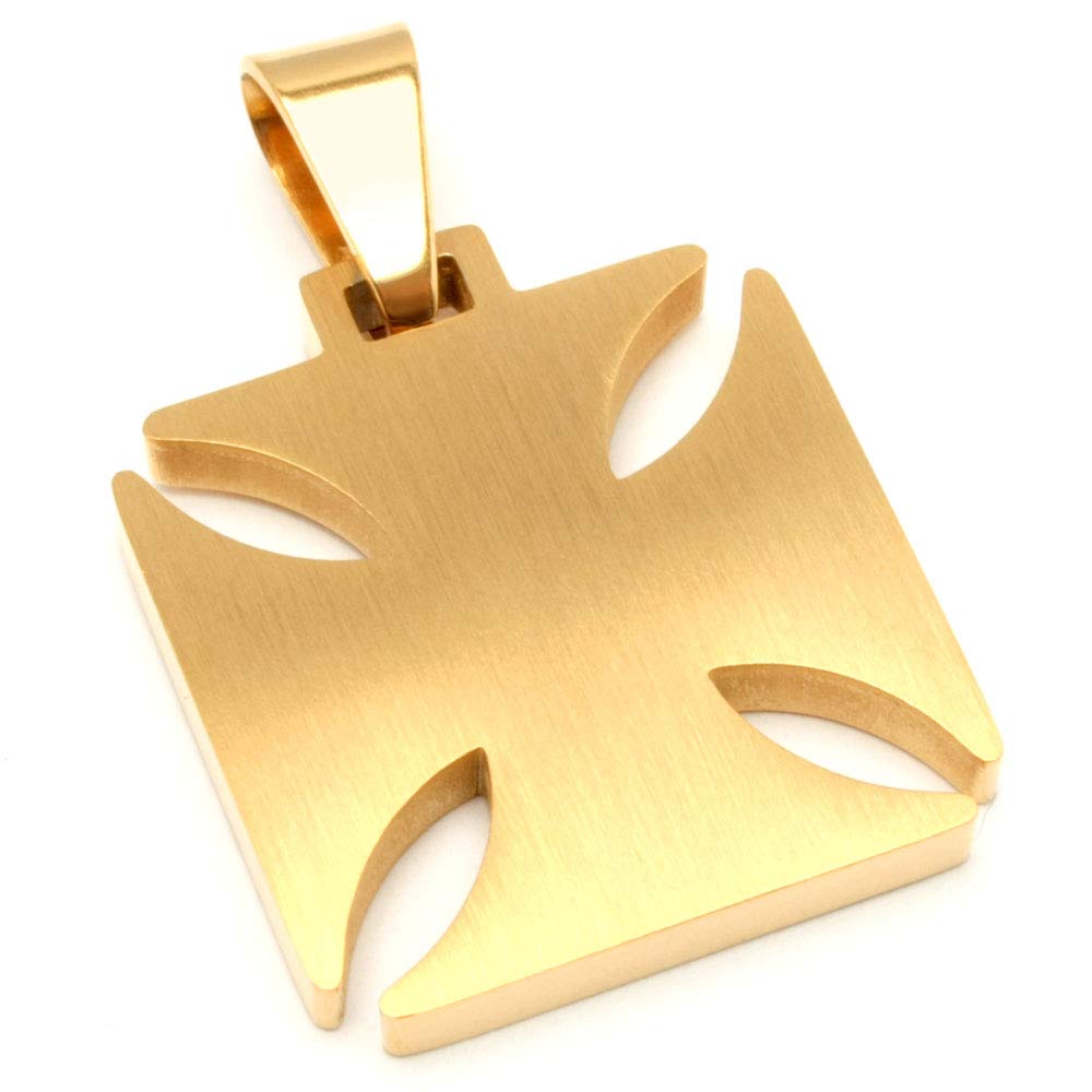 Eisernes Kreuz Anhänger aus Edelstahl schwarz Gold massiv + 60cm Königskette Bikerschmuck Rockerschmuck Männerschmuck Ritterkreuz Tatzenkreuz vergoldet