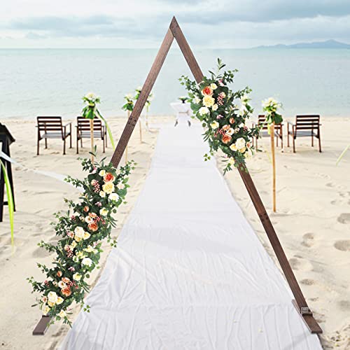 Wooden Wedding Arch 6.9 X 8.2ft Triangle Natural Wood Wedding Backdrop Stand Wedding Arch Decorations for Parties Outdoor Events and Garden Decorations (Triangle Shape)
