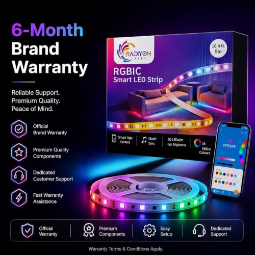 Image of Smart RGBIC LED Strip Light, App and Voice Control Led Strip, Music Sync Color Changing LED Strip Lights for Home, Workplace, or Gaming Setup - (5m) [6 Months Warranty]