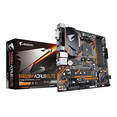 Image of GIGABYTE B450M AORUS Elite Motherboard with Hybrid Digital PWM, 4 * DDR4 DIMMs, Dual NVMe PCIe Gen3 M.2, GIGABYTE Gaming LAN.