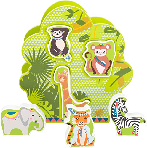 small foot wooden toys Small Foot Wooden Toys Wooden Jungle Animal Peg Puzzle & Carrying Case designed for children 12+ months, Multi (11091)