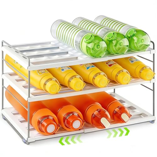 Raxfekro ausziehbarer Flaschen Organizer für Kühlschrank Schrank und Küche Flaschenregal mit verstellbaren Fächern für Wasserflaschen Thermosflaschen und Getränke (26.542 cm)