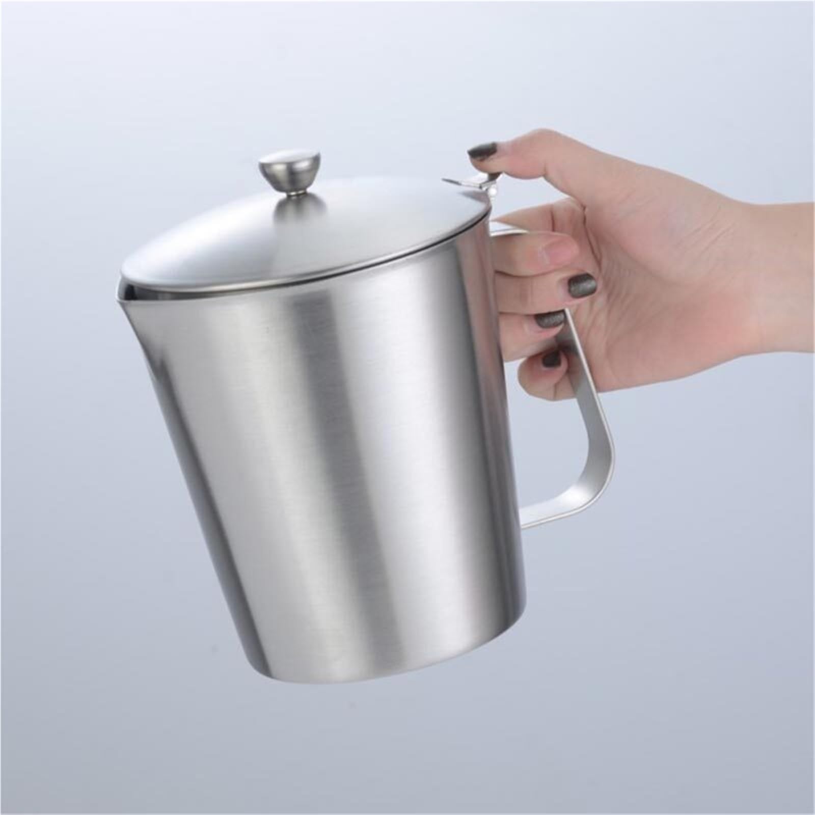 Taza medidora de acero inoxidable gruesa con tirador escala, taza flores, jarra té, práctica cocina gran capacidad, 2 uds Para Espumar(1000ML With Lid)