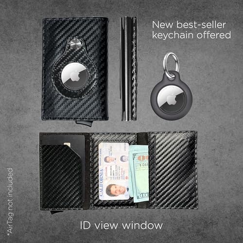 Wallet for Men - Carbon Fiber Credit Card holder and metal AirTag Keychain Slim wallet Magnetic closing and RFID security3