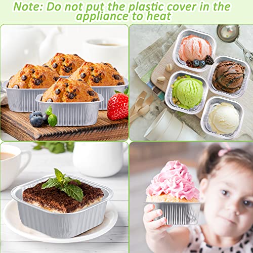 150 Pieces 10 Oz Aluminum Foil Baking Cups With Lids Square Baking Cups Disposable Baking Cake Pan Cupcake Cups For Food Brownie Pudding Desserts Baking Kitchen, Freezer-Safe (Silver) #TOP4