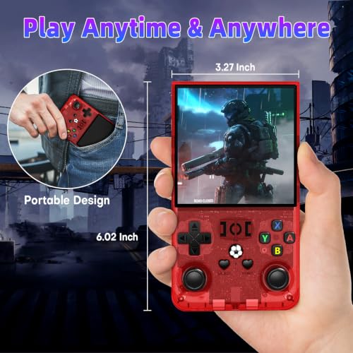 Image of R36MAX Retro Handheld Game Console, 64GB Retro Gaming Console with 4.0 Inch Screen, Portable Video Game Consoles with 4000mAh Battery and Multiple Emulators, Open Linux System (Transparent Red)