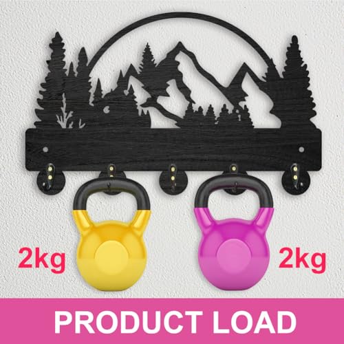 ORIGACH Black Mountains and Forests Wooden Key Holder for Wall 30×16.9cm Wood Key Rack with 5 Metal Hooks Wall Mounted Mountains Key Hooks for Front Door Kitchen Entryway Hallway - Image 3