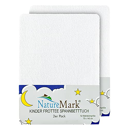 NatureMark Juego de 2 sábanas bajeras ajustables para niños de rizo, suave y acogedoras, para cuna y cama infantil, 70 x 140 cm, color blanco