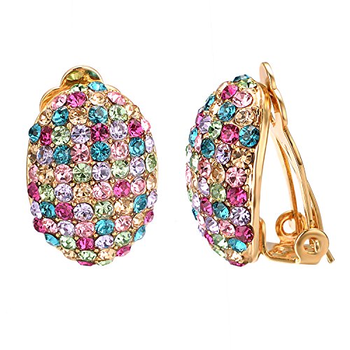 Yoursfs Colorful Rhinestone Clip Earrings Non Pierced Large Cubic Zirconia Earrings 1970S Clip On Earring