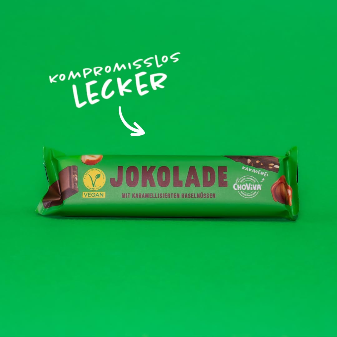 JOKOLADE 40 x 40 g Riegel | Mit karamellisierten Haselnüssen & knusprigen Cerealien | In praktischer Vorratsbox | Vegan & Kakaofrei