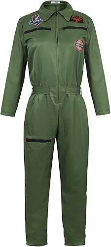 Adult Flight Suit Pilot Costume Women Jumpsuit Long-Sleeve Zipper Coveralls