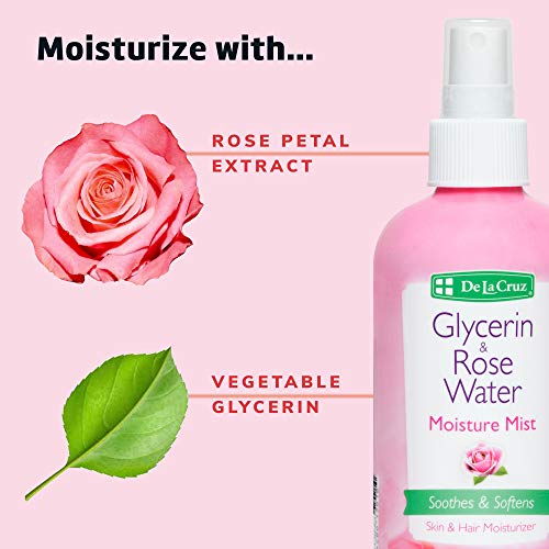 De La Cruz Rose Water And Glycerin Spray For Face - Rosewater Facial Toner And Moisturizer Mist For Skin And Hair 8 Fl Oz (236 Ml) #TOP6