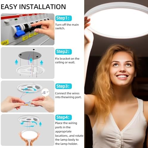 Aurorast 2 PCS LED Ceiling Lights 20W, 2400LM, 3000k/4000k/6000k, IP44 Waterproof Bathroom Light, Ultra Thin Round Flush Ceiling Light for Bedroom, Kitchen, Living Room, Hallway, Office