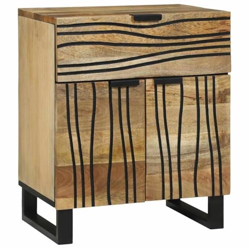 vidaXL Armadio in Legno massello di Mango Naturale - Design a Onde, Stile Moderno, Tavolo di stoccaggio in Legno Perfetto per camere da Letto contemporanee