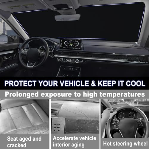 Image of Car Windshield Sun Shade for Honda CRV 2023 2024 2025 2026 Professional 310T Reflective Polyester UV & Heat Insulation Protection, Foldable Front Window Sunshade with Storage Pouch, Keep Interior Cool