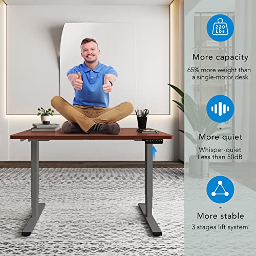 Image of FLEXISPOT E6 3-Stage Dual Motor Electric Standing Desk 55 x 28 Sit Stand Up Desk, Holds 220 lbs, Adjustable Height w /Memory Presets, One-Piece Mahogany Desktop & Gray Frame, Ships in 2 Boxes