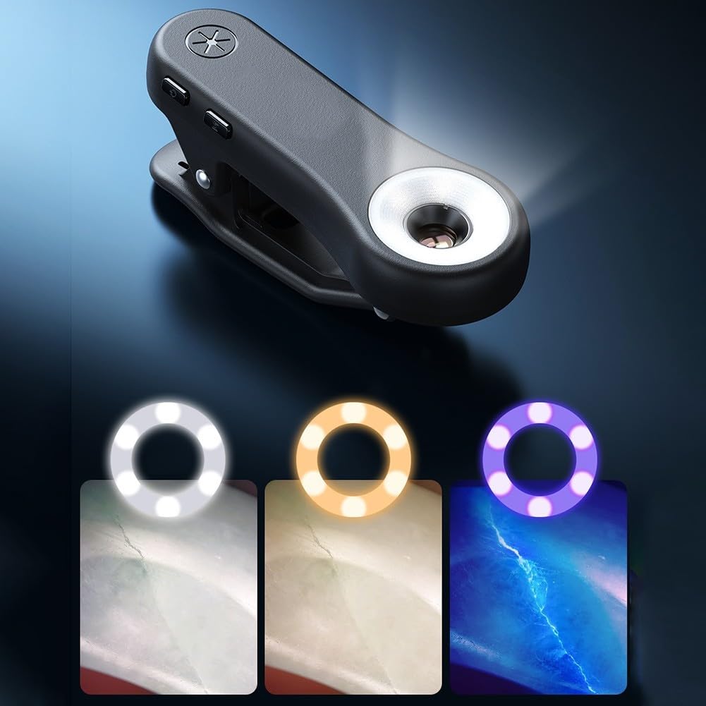 Microscopio portátil para teléfono móvil 200X-1000X con filtro CPL y luz UV, lente macro HD recargable para inspección de joyas y reparación de placas de circuito