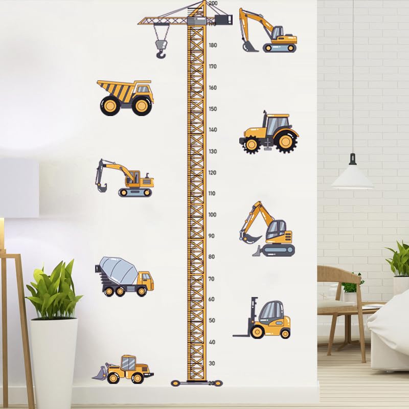 HGDESIGN® Wall Sticker Height Chart Tape Measure Tree Construction Vehicle Wall Sticker Wall Decoration for Children's Room Baby Room Child Baby Boy Girl (B) - Image 4