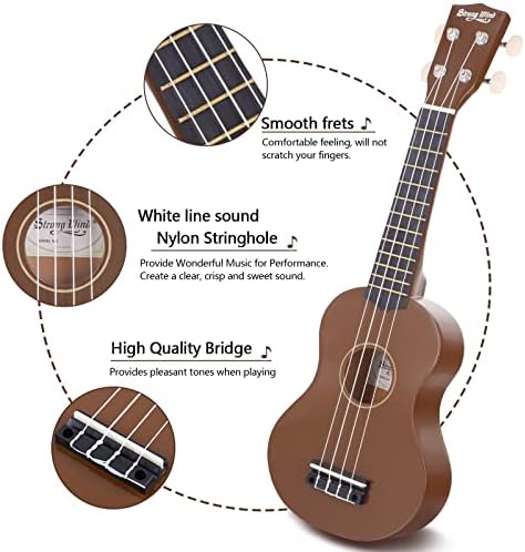 Strong Wind Soprano Ukulele 21 Inch Basswood Ukeleles for Beginners Four Strings Hawaiian Guitar Ukulele for Adults Teenagers with Gig Bag, Brown 4 51rCVTsh1QL. AC