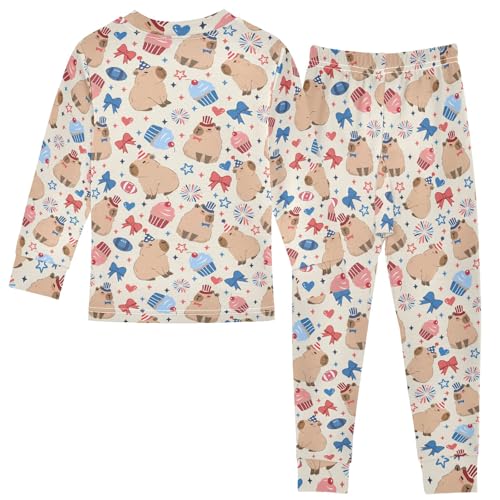 Cute Capybara Colorful Stars Cute Pajama Sets Long Sleeve Top and Pants, Snug Fit Sleepwear for Night Wears2
