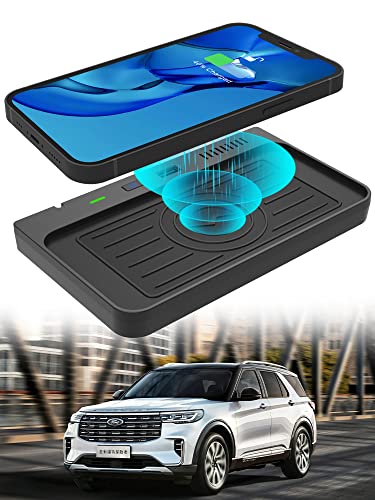 CreekT Wireless Car Charger for Ford Explorer Center Console Accessories 2024 2023 2022 2021 2020, with USB Ports Compatible Wireless Charging Pad fit for Explorer 2020-2023 2024