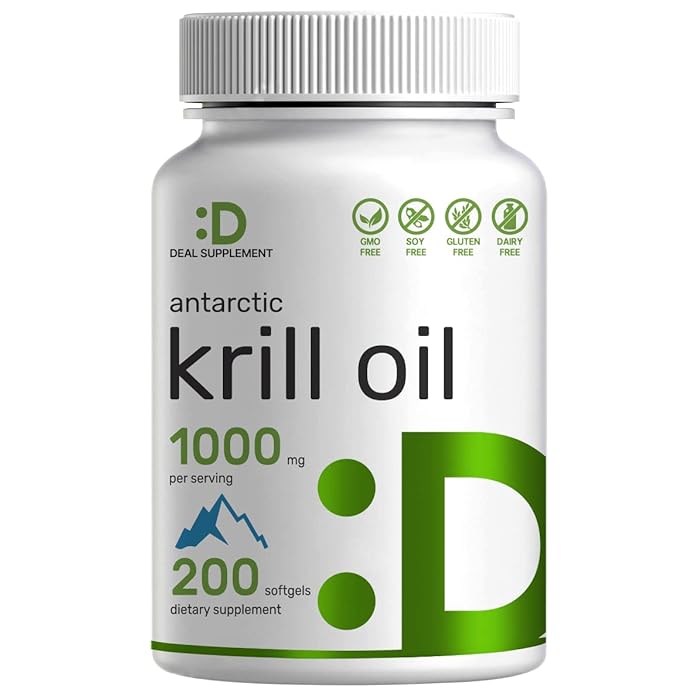 Buy Antarctic Krill Oil Supplement 1000mg, 200 Softgels, High Potency