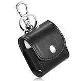 Rosa&Rose Leather AirPods Case Cover with Metal Clasp and Keychain Compatible Earphones Charging Case (Black)