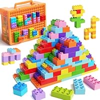 97pcs Large building blocks, Classic Building Blocks in 12 Colours and 8 Shapes, Creative Building Blocks Compatible with Major Brands, Construction Toys with Storage Box for Children Aged 3 4 5 6