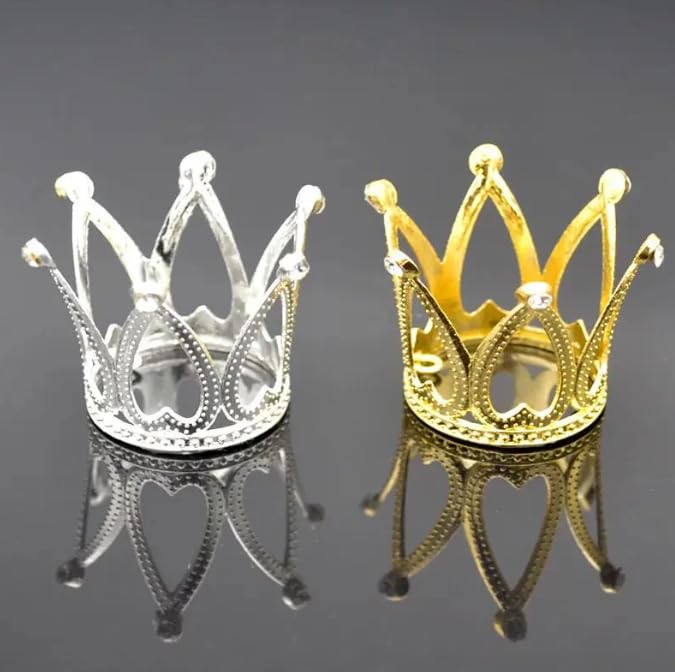 Homebakers Mart Gold & Silver Mini Crown Cake Toppers – Metallic Crown Decoration for Birthday, Baby Shower & Theme Cakes (Set of 2)-image-2