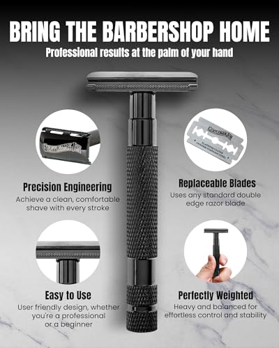 Deluxe Vintage Wet Shave Grooming Set for Men - Safety Razor, Brush, Alum Block, Soap, Bowl, Blades, Stand & Dopp Kit