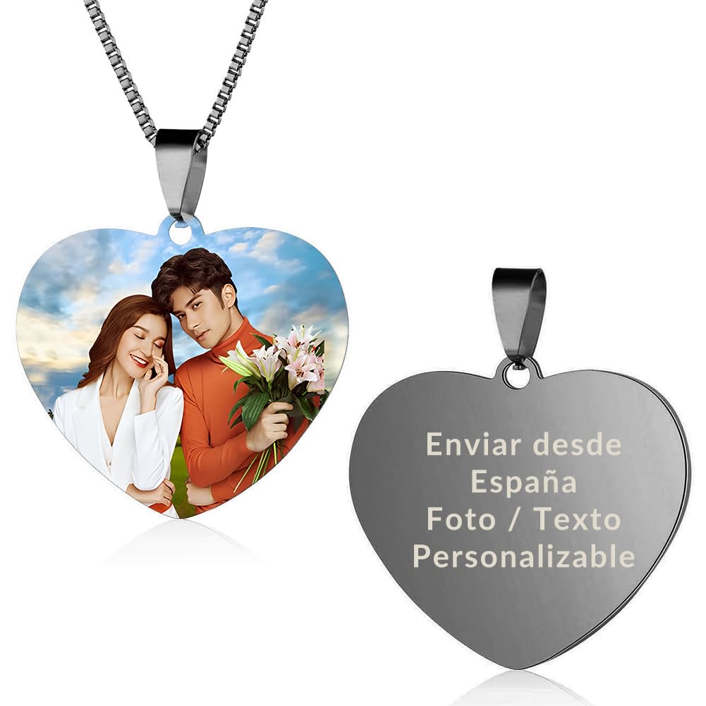 FUSIYUCollar Colgante Personalizado Acero Inoxidable, Collar de Placa Personalizable Opcional, Foto/Texto Personalizable, Collar Personalizado con Cadena 60cm, Oro/Plata/Negro