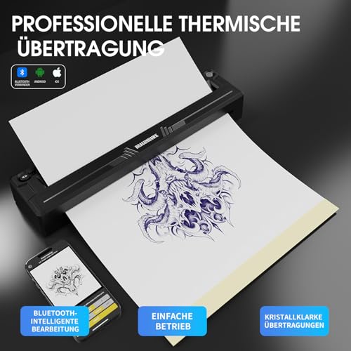 Dragonhawk Tattoo Schablonen Drucker Kabelloser Bluetooth für Smartphone & PC, tragbarer Thermodrucker, kompatibel mit Android, iOS, macOS, Windows – ideal für Anfänger & Profis