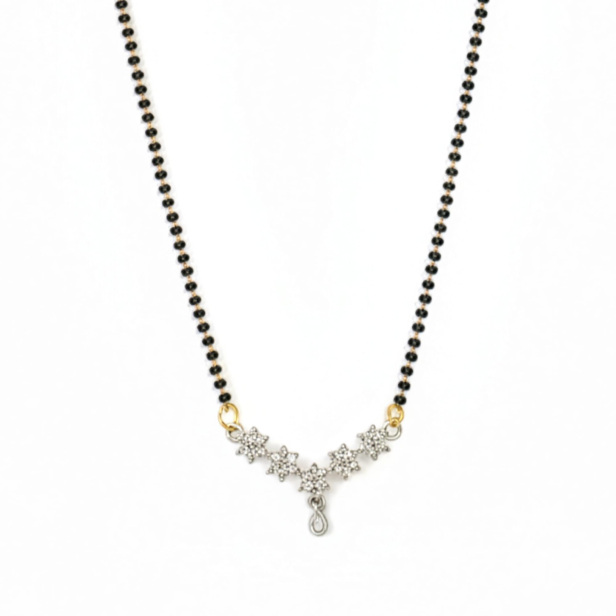Gold Plated Zircon Studded Floral Mangalsutra | Black Bead Chain with Elegant Floral Pendant Design | Lightweight Jewellery for Women-image-41
