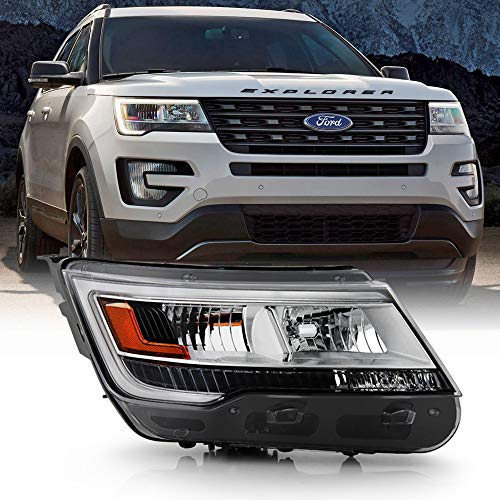ACANII - For 2016-2018 Ford Explorer Limited|XLT|Platinum w/o Full LED Chrome Bezel LED Headlight - Passenger, w/o Logo