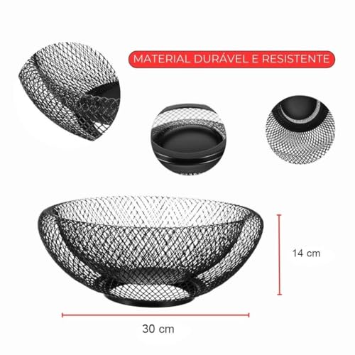Fruteira De Mesa Cesto De Frutas Aramado Cozinha Metal 30cm Luxo Organizadora Minimalista Preto Blac