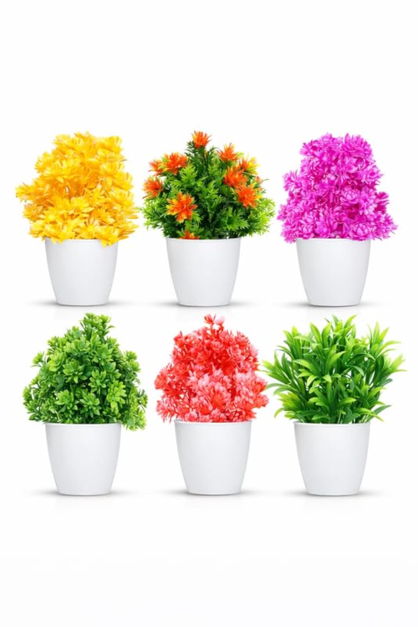 Artificial Plants Combo Set of 6 with White Pots