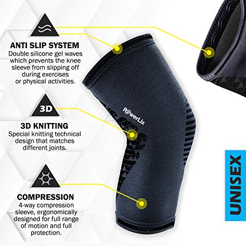 Image of POWERLIX Knee Brace Support - Best Compression Sleeve for Men & Women for Pain Relief- Superior Braces for Meniscus Tear & Arthritis, Please Refer to The Sizing Chart | Best Knee Brace for Men & Women, support for Running, Basketball, Weightlifting, Gym, Workout, Sports