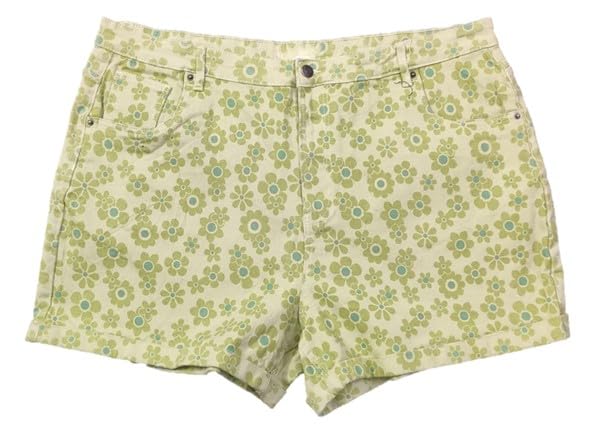 happening Plus Size Women Printed Denim Shorts with Folded Bottom- Length 15" inch- HIGH Rise- Light Green Color - Waist Size (XL) 34" to (7XL) 46" inches-picture-41