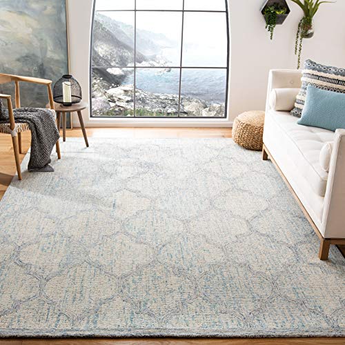 Safavieh Abstract Collection ABT474B Handmade Premium Wool Area Rug, 9  x 12 , Ivory   Light Blue