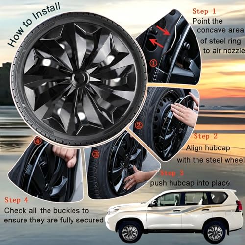 Image of Hubcap Wheel Cover Replacement R17 Hub Caps Universal-Fit Steel Wheel Rim Cover ABS Material Exterior Accessories for Most Car Truck SUV -Set of 4(17-inch,Black)