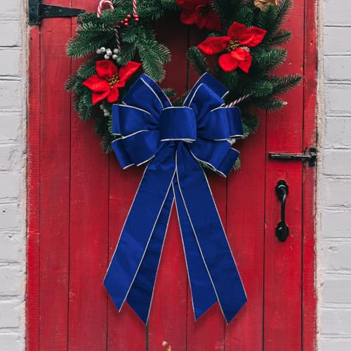 Lazo de Navidad azul de terciopelo que no se deforma para corona de puerta 5
