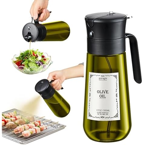 hoforife Glass Olive Oil Dispenser for Kitchen, 2 In 1 Oil Dispenser Bottle & Oil Sprayer for Cooking, Auto Flip Cap, 17oz Black (Light Blockage) Cover