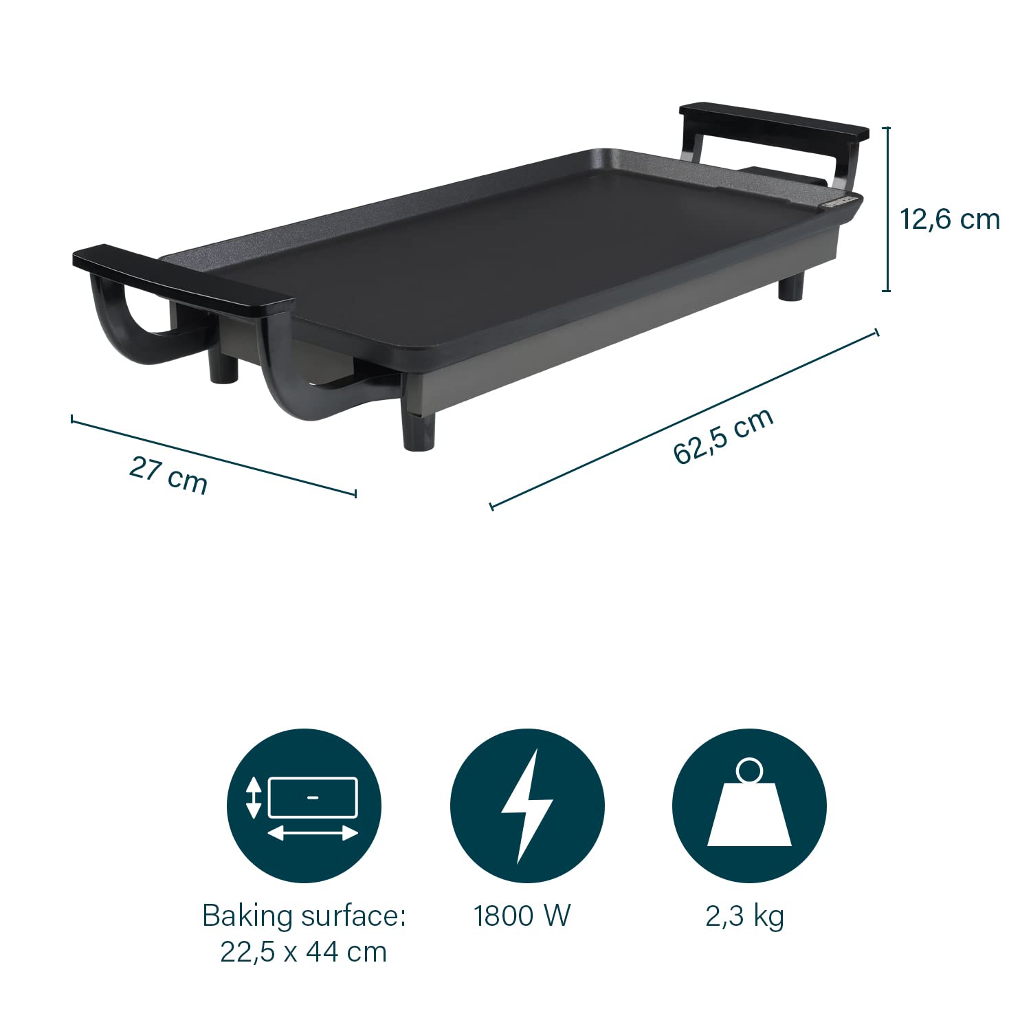 Princess 01.102209.01.005 Table Chef Electric baking tray - Gourmet set up to 4 people - 1800 Watt - Baking surface 43 x 23 cm - Easy to clean, Black