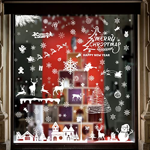 8 FeuillesNoel Fenetre Réutilisable, PVC Électricité Statique Autocollant Amovible Noël Decoration Père Noël Elan Bonhomme de Neige pour Porte Vitrine Verre Déco Noël Fête Intérieur (2) Cover