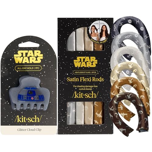 Kitsch x Star Wars Hair Clip for Women & Satin Heatless Hair Curler Bundle – R2-D2 Galaxy-Inspired Claw Clip with Heatless Curls Overnight, Light Side & Dark Side Design | Hair Styling Tools Set image 5