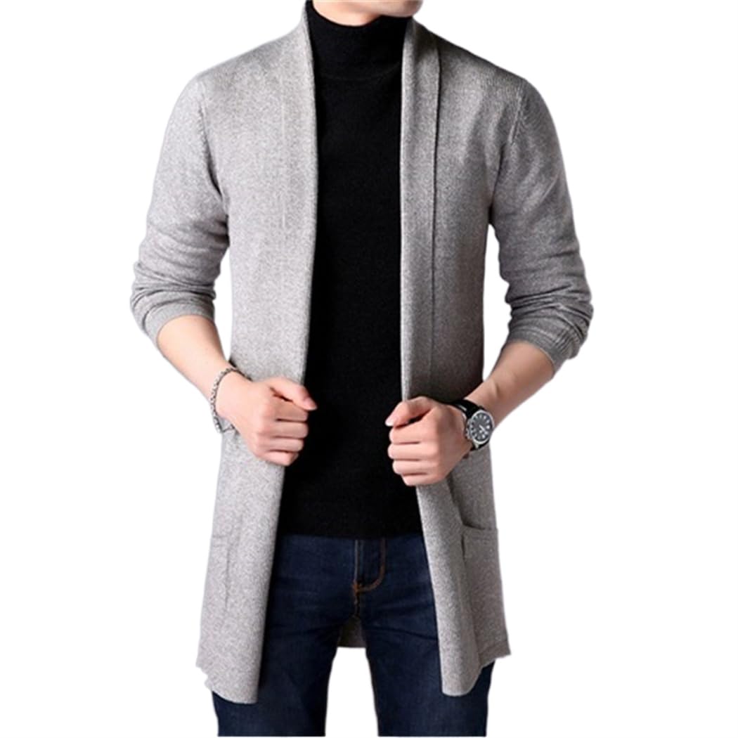 Wekumgy Men's Shawl Collar Cardigan Long Sweater Open Front Knit Comfort Sweater Casual Pocket Warm Sweaters Khaki