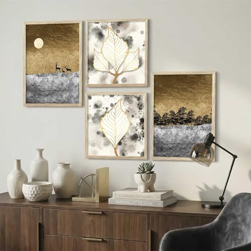 Image of kotart Aesthetic Modern Wall Decor Paintings with Frame for Home Decoration - Painting for Living Room Bedroom - Painting for Wall Decoration Set of 4 (Art 11, Big (13x17 or 13x13 inch))