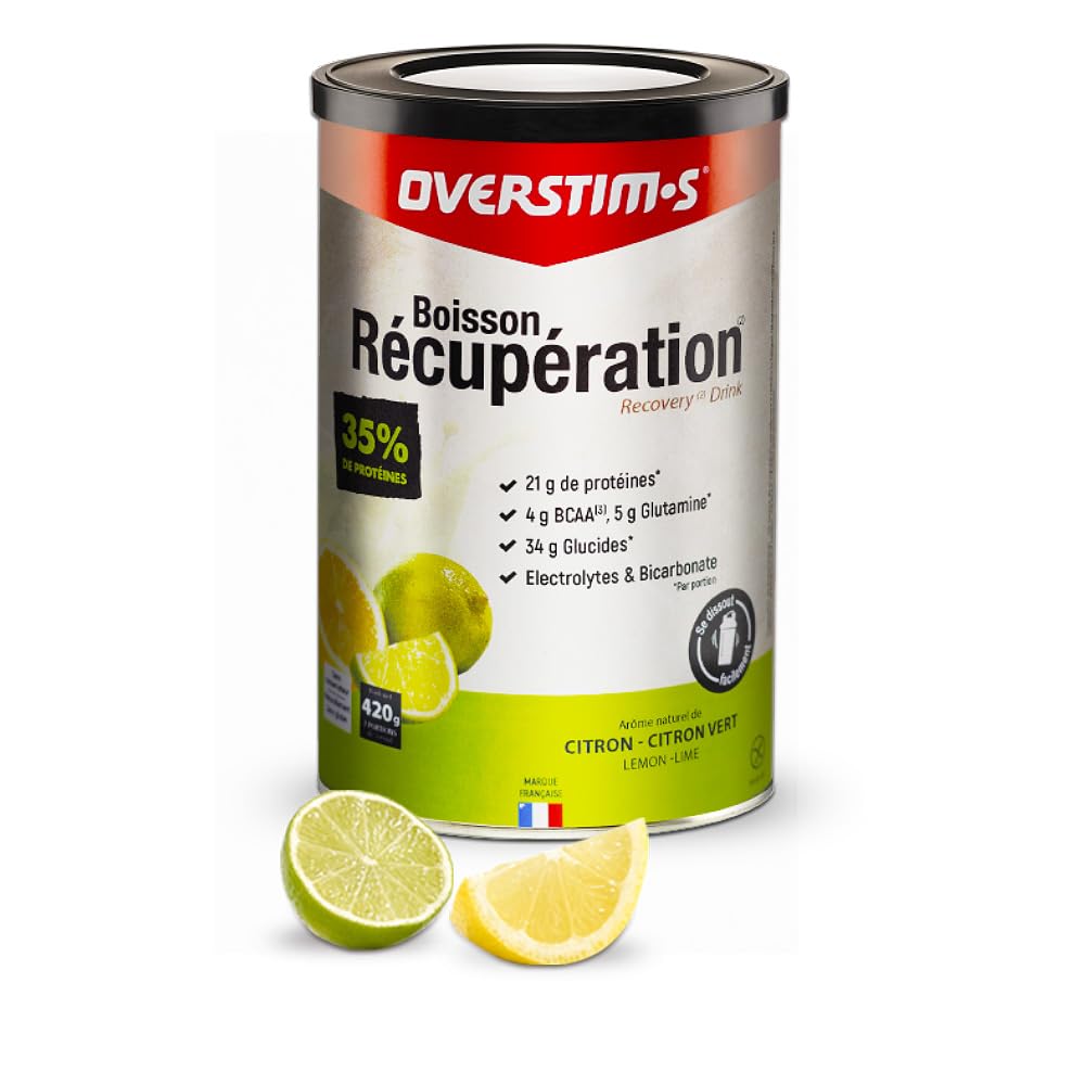 Overstim.s - Boisson de récupération Elite (420 g) - Recharge énergétique et régénération musculaire - Glucides, protéines, BCAA, électrolytes pour une récupération optimale - Citron Citron-vert